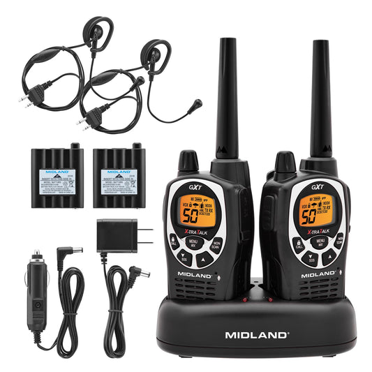 Midland GXT1000X3VP4 GMRS Two-Way Radio (50-Channel, Long Range, 142 Privacy Codes, SOS, NOAA, Rechargeable Nickle Battery, Black/Silver, 3-Pack)