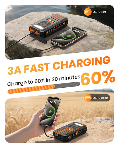 SOARAISE Solar Charger Power Bank - 48000mAh Wireless Portable Charger Built-in 4 Cables and 4 Solar Panels, PD QC 3.0 Fast Charging USB C Battery Pack with Flashlight for Camping Travel