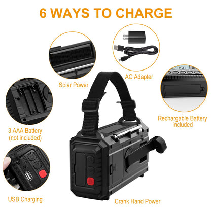 Raynic Emergency Radio, 5000mAh, Solar Hand-Crank AM/FM/SW/NOAA, Charger & Flashlight