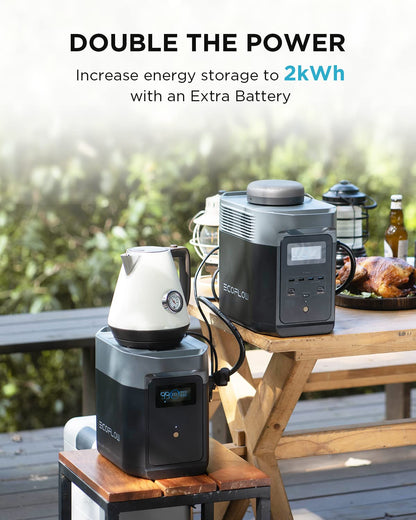 EF ECOFLOW Solar Generator Delta 2 with 220W Solar Panel, 1024Wh LFP(LiFePO4) Battery, 1800W AC/100W USB-C Output, Fast Charging Portable Power Station for Home Backup Power, Camping & RVs