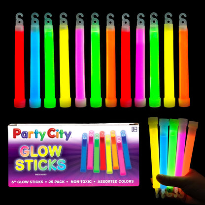 Party City Multicolor Glow Sticks Bulk Pack 6”- 12pk Glow in the Dark Sticks for Kids, Waterproof Camping Survival Ultra Bright Emergency Light Stick with String, Neon Glowsticks Party Supplies Favors