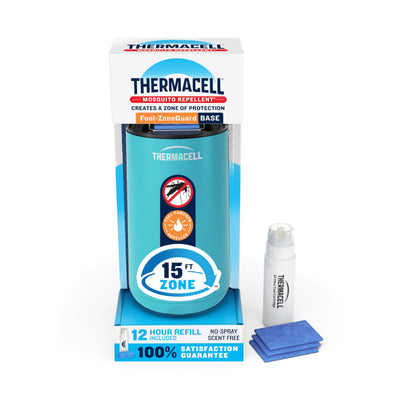 Thermacell Fuel-ZoneGuard Base Fuel Powered Mosquito Repeller; 15-Foot Zone of Scientifically Proven Outdoor Protection; Patio Shield; 12-Hr Refill; DEET-Free; Bug Spray Alternative; Glacial Blue