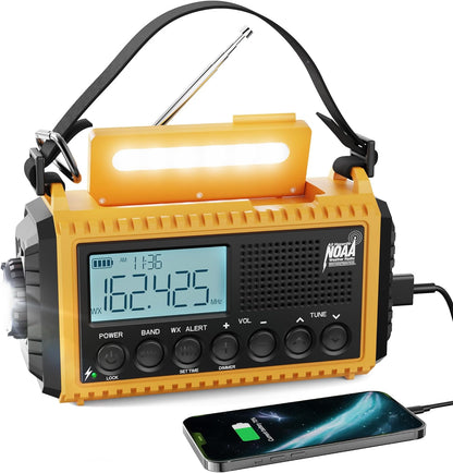 Raynic Emergency Radio, 5000mAh, Solar Hand-Crank AM/FM/SW/NOAA, Charger & Flashlight