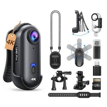 BOBLOV W4 4K Mini Body Camera,128G Wearable Camera with 360°Rotatable Clip & Magnetic Clip, Thumb Size, 96 Minutes for Recording, Easy to Use for Lecture, Traveling, Pet Walking and Outdoors