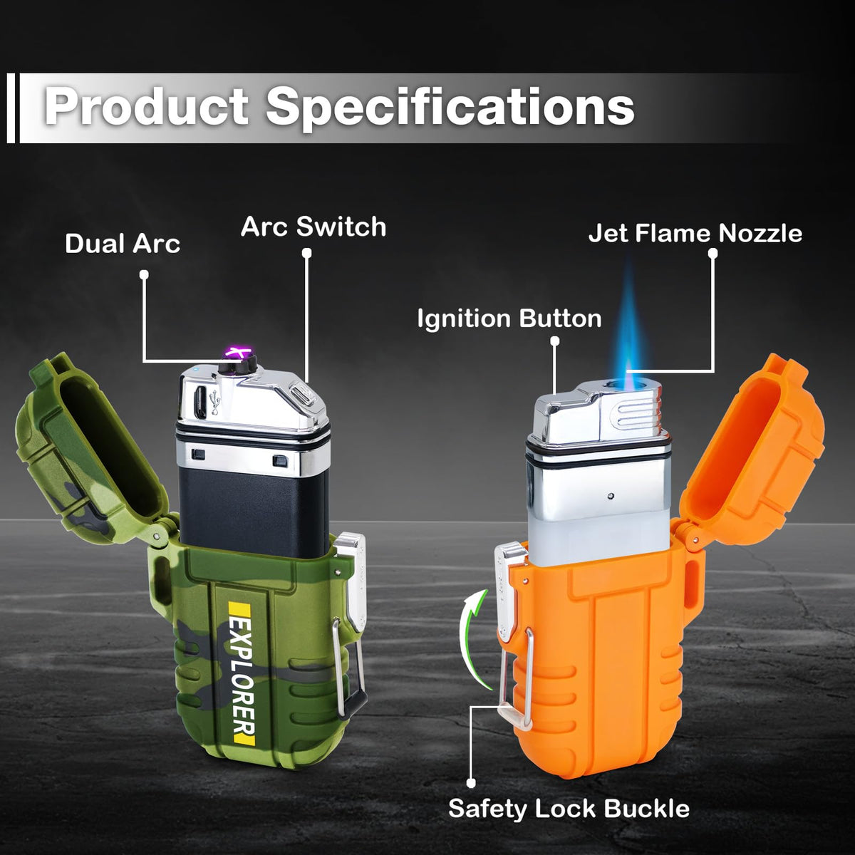 Laffizz Waterproof Outdoor Lighter, Dual Arc or Butane Torch