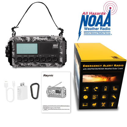 Raynic Emergency Radio, 5000mAh, Solar Hand-Crank AM/FM/SW/NOAA, Charger & Flashlight