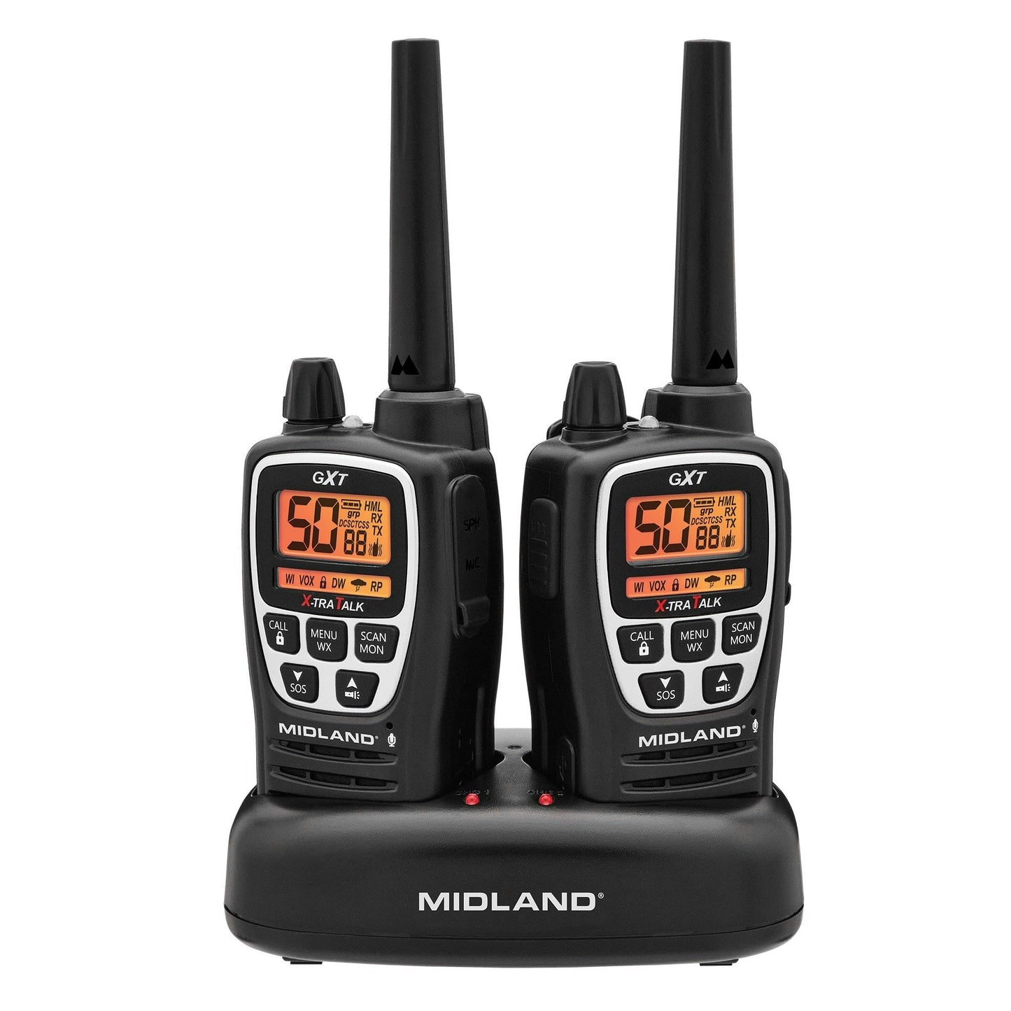 Midland GXT1000X3VP4 GMRS Two-Way Radio (50-Channel, Long Range, 142 Privacy Codes, SOS, NOAA, Rechargeable Nickle Battery, Black/Silver, 3-Pack)