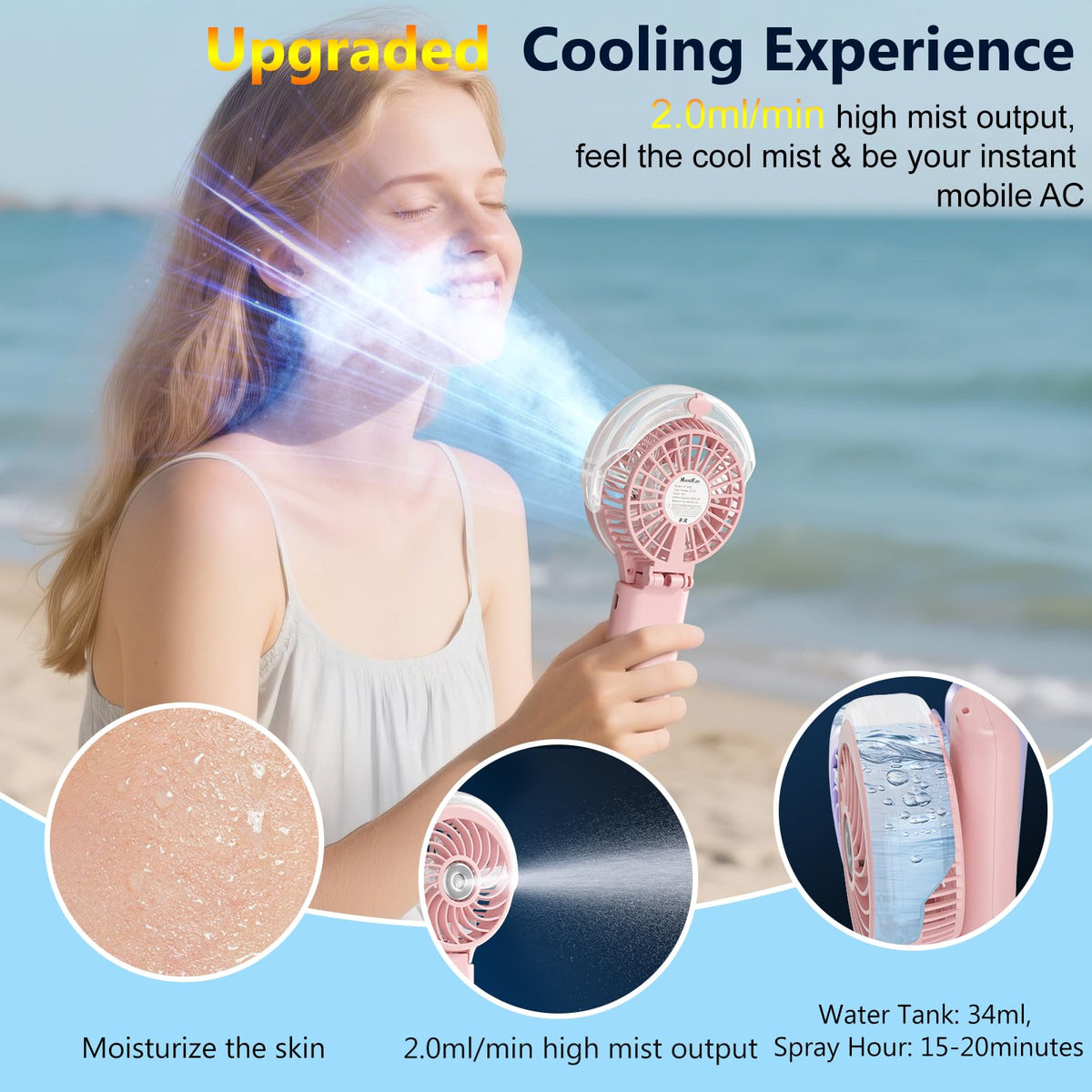 HandFan 5200mAh Rechargeable Handheld Misting Fan, Portable Mister, Royal Blue