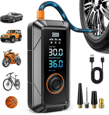 Tire Inflator Portable Air Compressor Portable Air Pump Cordless Bike Pump with Digital Dual Values Display 150 PSI Car Tires Pump with LED Lights Air Pump