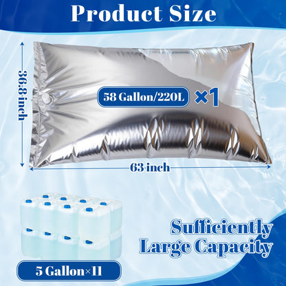 116 Gallon Aluminum Foil Emergency Water Storage, Bathtub Water Storage Bag with Hand Pump, Water Storage Bladder for Hurricane Disaster Preparedness Survival Drinking Water