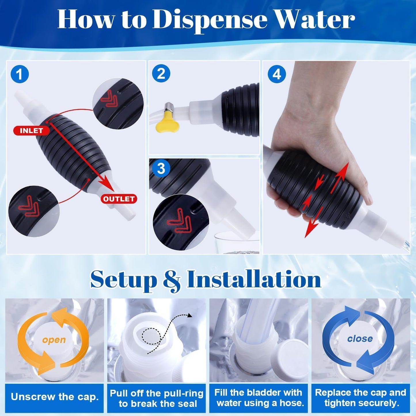 116 Gallon Aluminum Foil Emergency Water Storage, Bathtub Water Storage Bag with Hand Pump, Water Storage Bladder for Hurricane Disaster Preparedness Survival Drinking Water