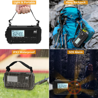 Raynic Emergency Radio, 5000mAh, Solar Hand-Crank AM/FM/SW/NOAA, Charger & Flashlight