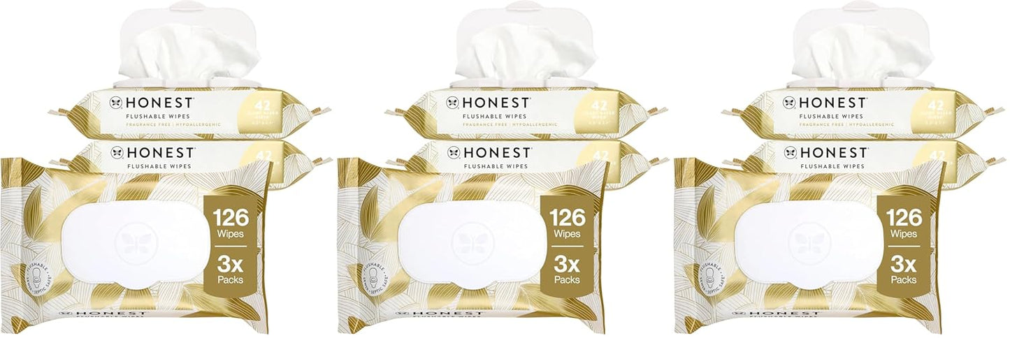 The Honest Company Hypoallergenic Flushable Wipes for Sensitive Skin, Gilded Wings, 42 Count