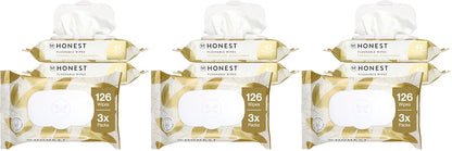 The Honest Company Hypoallergenic Flushable Wipes for Sensitive Skin, Gilded Wings, 42 Count