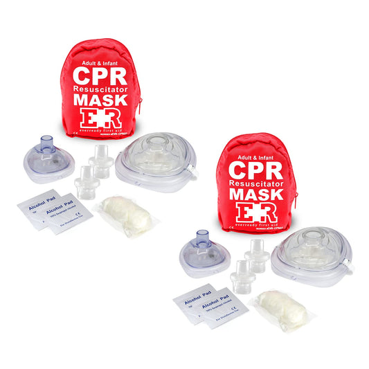 Adult & Infant CPR Mask Combo Kit, 2 Masks with One-Way Valves, Gloves & Prep Pads, Red