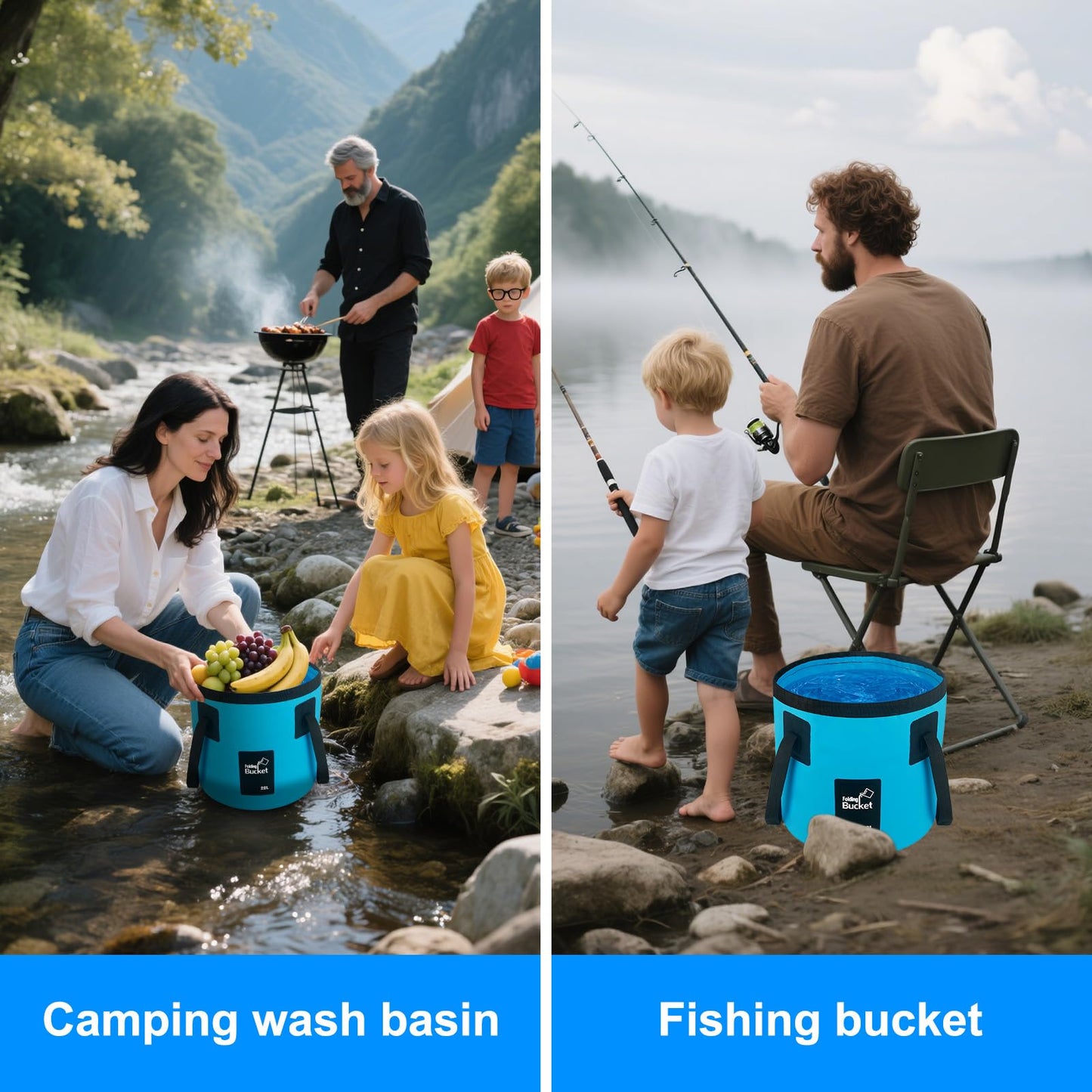 5 Gallon Collapsible Bucket with Handle, Car Wash Bucket Foldable Water Storage Container for Camping Fishing Beach Gardening, Portable Laundry Wash Basin for RV Cleaning Supplies Swamp Emergency Prep