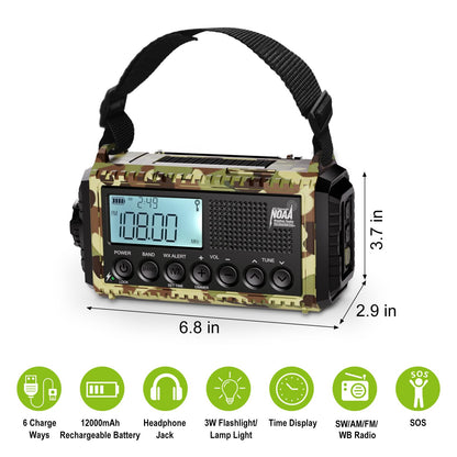 Raynic Emergency Radio, 5000mAh, Solar Hand-Crank AM/FM/SW/NOAA, Charger & Flashlight