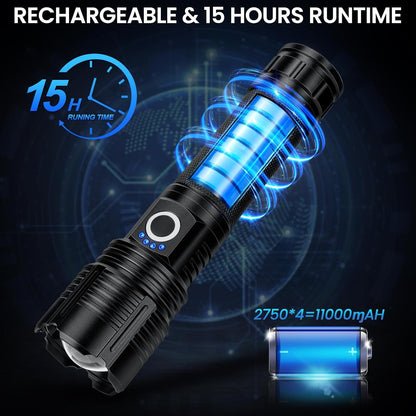 MILAOSHU 4 Pack Flashlight Rechargeable 99,000 High Lumens, Super Bright Rechargeable Flashlights for Home, Powerful LED Flash Light with 5 Light Modes, IPX7 Waterproof for Outdoor, Camping