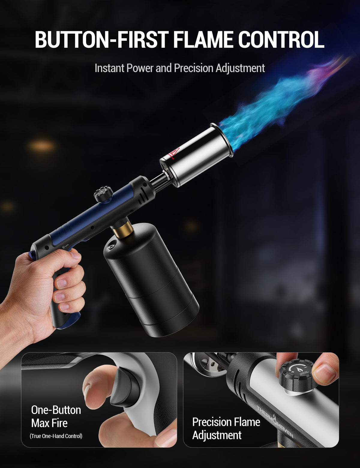 ThermoMaven Propane Torch Gun, One-Touch Max Fire Flame Thrower, Silver