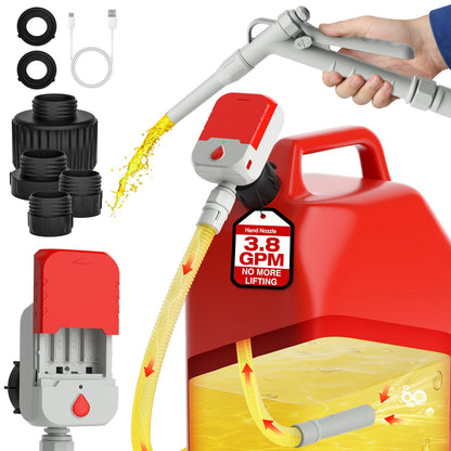 Keimi 5 GPM Cordless Fuel Transfer Pump with Auto-Stop & Hand Trigger Nozzle, Compatible with DeWalt 20V & Milwaukee 18V Batteries, Gas Can Pump for Gasoline/Diesel, 51" Hose & 4 Adapters