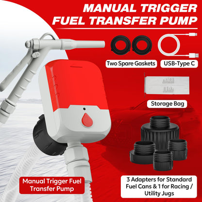 Keimi 5 GPM Cordless Fuel Transfer Pump with Auto-Stop & Hand Trigger Nozzle, Compatible with DeWalt 20V & Milwaukee 18V Batteries, Gas Can Pump for Gasoline/Diesel, 51" Hose & 4 Adapters