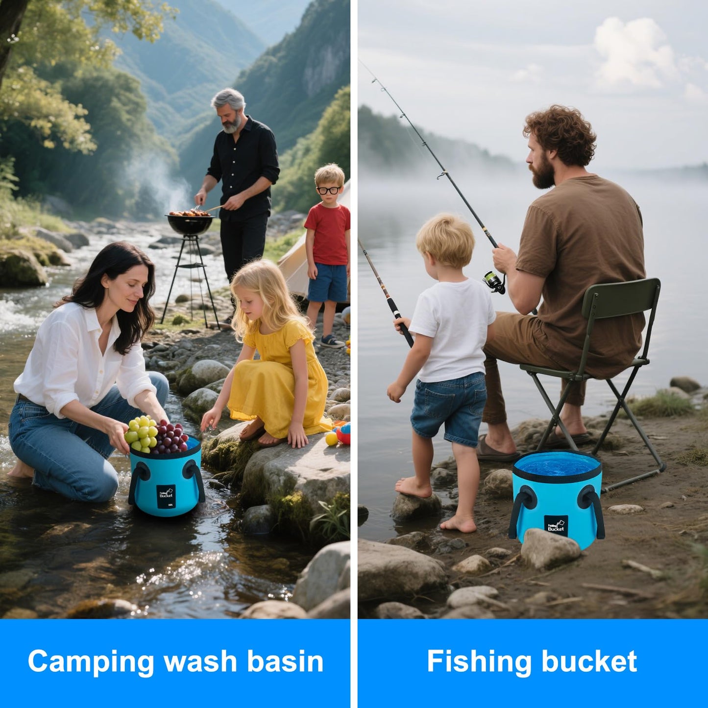 5 Gallon Collapsible Bucket with Handle, Car Wash Bucket Foldable Water Storage Container for Camping Fishing Beach Gardening, Portable Laundry Wash Basin for RV Cleaning Supplies Swamp Emergency Prep