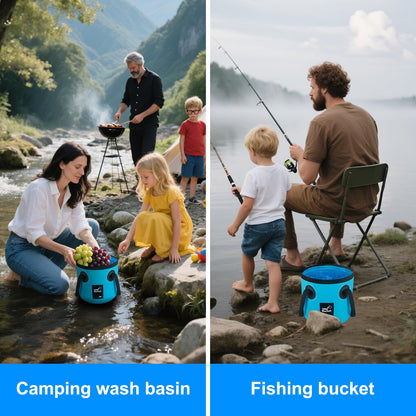 5 Gallon Collapsible Bucket with Handle, Car Wash Bucket Foldable Water Storage Container for Camping Fishing Beach Gardening, Portable Laundry Wash Basin for RV Cleaning Supplies Swamp Emergency Prep