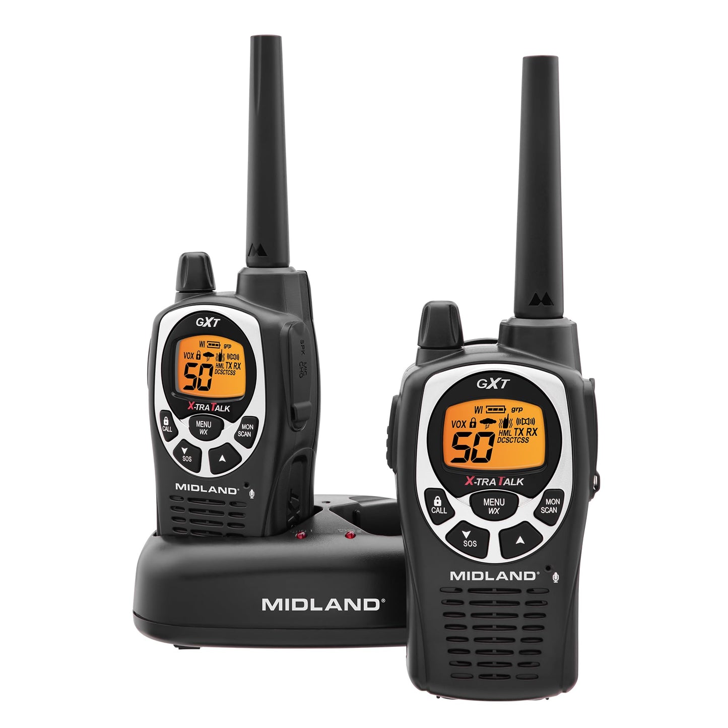 Midland GXT1000X3VP4 GMRS Two-Way Radio (50-Channel, Long Range, 142 Privacy Codes, SOS, NOAA, Rechargeable Nickle Battery, Black/Silver, 3-Pack)