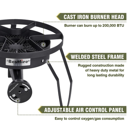 Bestfire 3 Burners Camping Stove for Cooking Outdoor, 225,000 BTU Propane Burners with Ignition wire&Removable Legs, Temperature Control Knobs and 20 PSIG High Pressure Regulator for BBQ