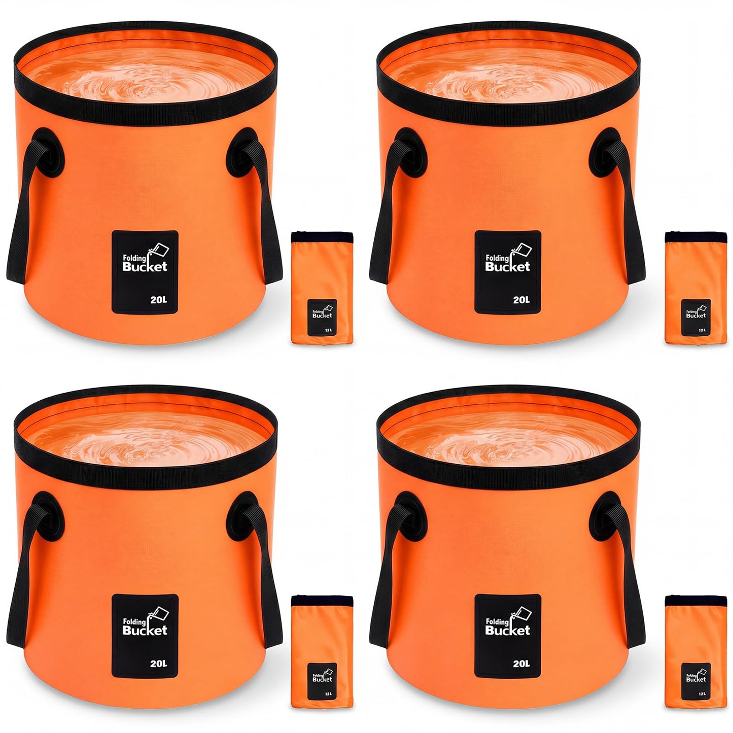 3 Gallon 4 Pack Collapsible Bucket, Foldable Water Bucket with Handles, Portable Camping Buckets for Fishing, Hiking, Cleaning, Outdoor & Travel Use (Multicolor)