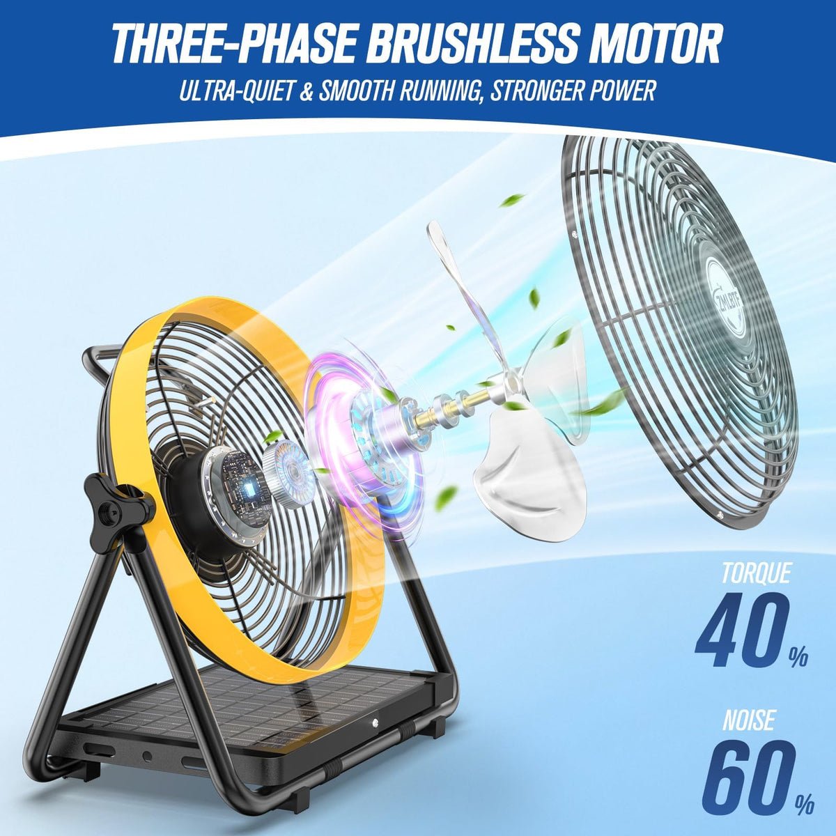 16" Solar Powered Fan with 20W Detachable Solar Panel, Black