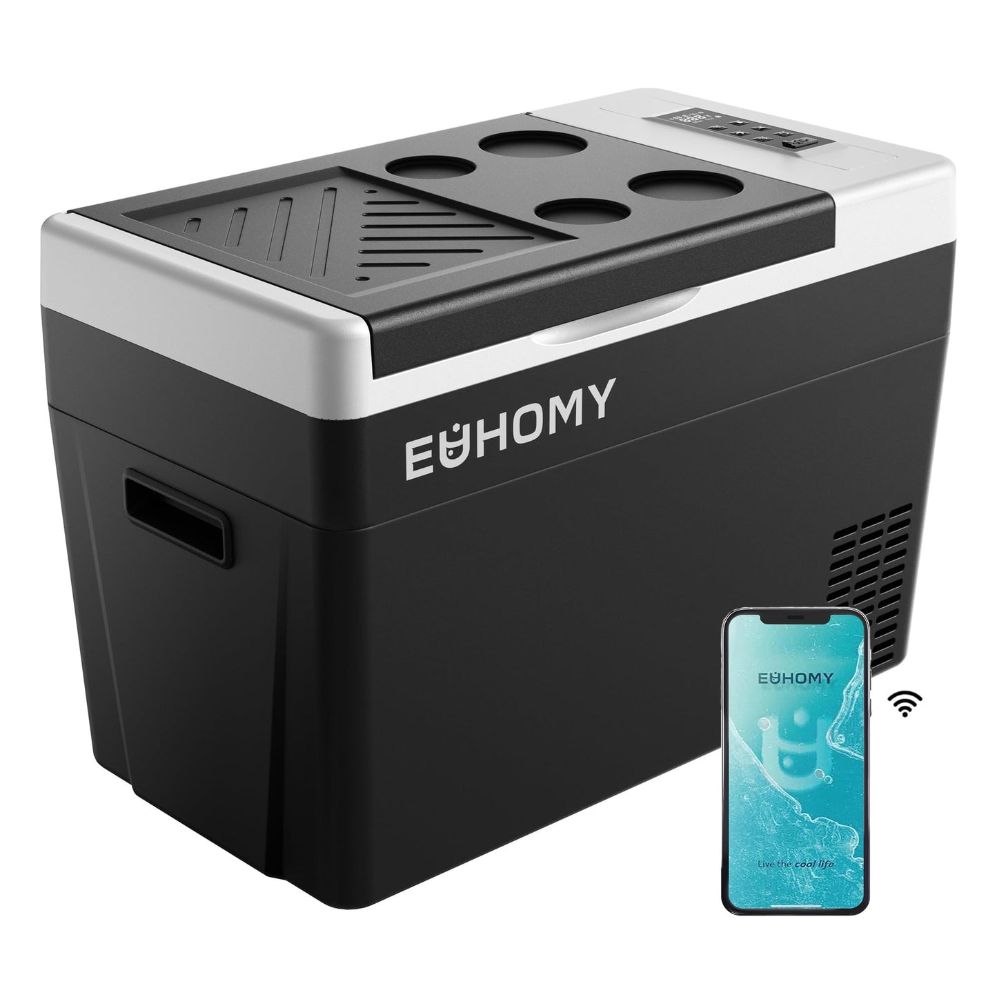 EUHOMY 12 Volt Refrigerator, 19QT(18L) Compressor Electric Cooler APP Control, Car Fridge -4℉~68℉, Portable Refrigerator 12/24V DC 100-240V AC, Portable Freezer for Camping, Travel, Boat