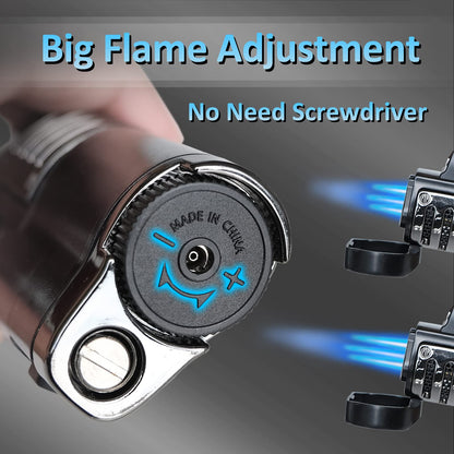 Zoocura Torch Lighter 2 Pack Triple Jet Flame Butane Torch Lighters Refillable Butane Gas Lighters Windproof Adjustable 3 Flame Lighter for Christmas (Without Gas)