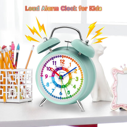 Peakeep 4 Inches Twin Bell Loud Alarm Clock for Heavy Sleepers, Backlight, Battery Operated Old Fashioned Alarm Clock for Bedrooms (3D-Dial, Black)