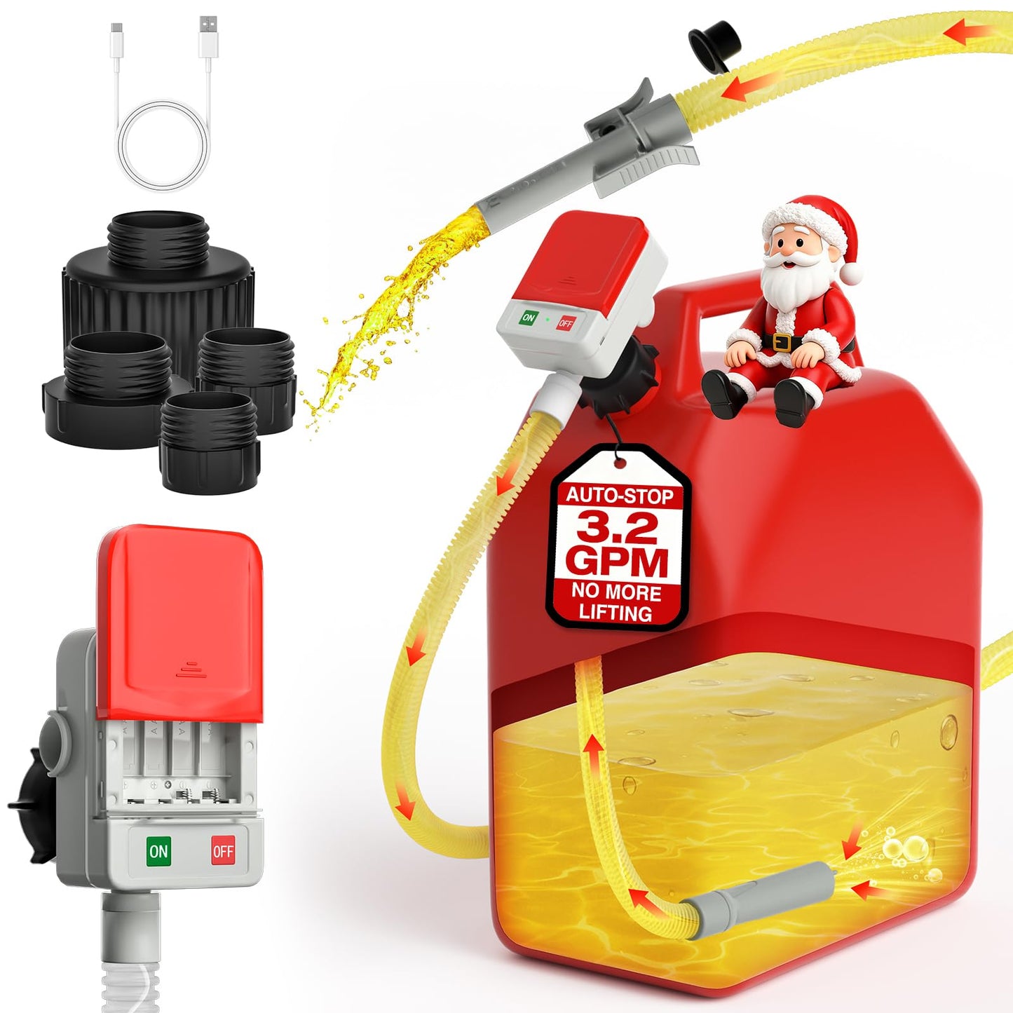 Keimi 5 GPM Cordless Fuel Transfer Pump with Auto-Stop & Hand Trigger Nozzle, Compatible with DeWalt 20V & Milwaukee 18V Batteries, Gas Can Pump for Gasoline/Diesel, 51" Hose & 4 Adapters