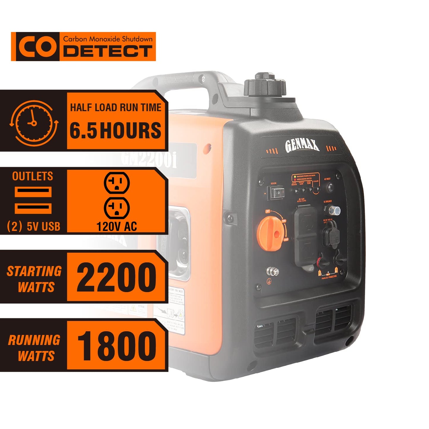GENMAX Generator，EPA Compliant, Eco-Mode Feature, Ultra Lightweight for Backup Home Use & Camping
