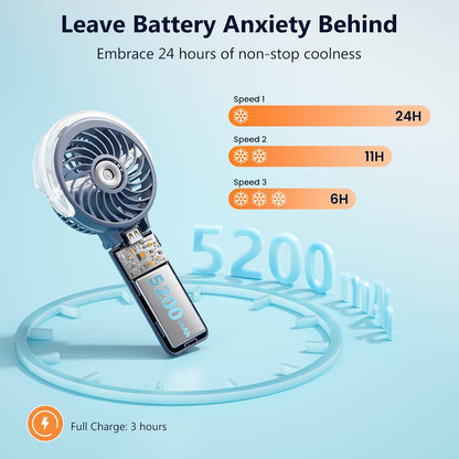 HandFan 5200mAh Rechargeable Handheld Misting Fan, Portable Mister, Royal Blue
