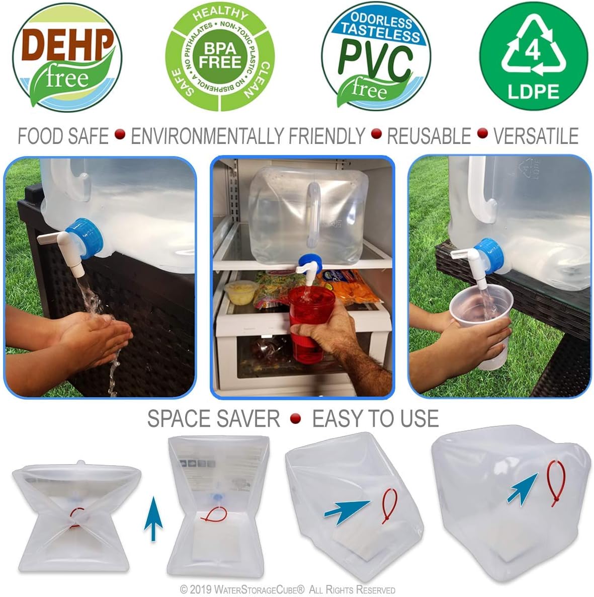 WaterStorageCube Collapsible Water Container with Spigot (5.3 Gal (2-Pack))