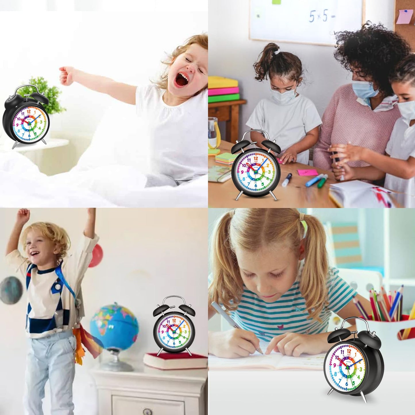 Peakeep 4 Inches Twin Bell Loud Alarm Clock for Heavy Sleepers, Backlight, Battery Operated Old Fashioned Alarm Clock for Bedrooms (3D-Dial, Black)
