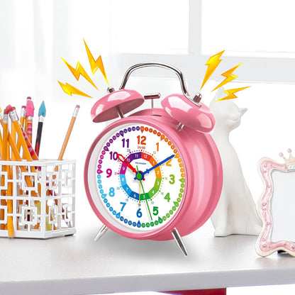 Peakeep 4 Inches Twin Bell Loud Alarm Clock for Heavy Sleepers, Backlight, Battery Operated Old Fashioned Alarm Clock for Bedrooms (3D-Dial, Black)