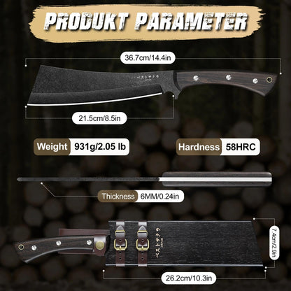Freelander Japanese Machete for Cutting Trees Heavy Duty, Full Tang Black Survival Machete Knife with Wooden Sheath for Yard Work, Gardening, Camping and Bushcraft, Gifts for Men