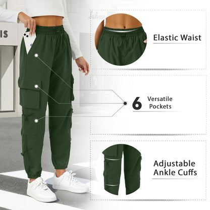 COPYLEAF Parachute Cargo Pants Women with 6 Pockets Quick Dry Hiking Pants