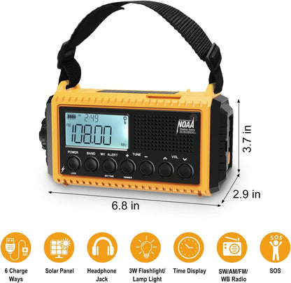 Raynic Emergency Radio, 5000mAh, Solar Hand-Crank AM/FM/SW/NOAA, Charger & Flashlight