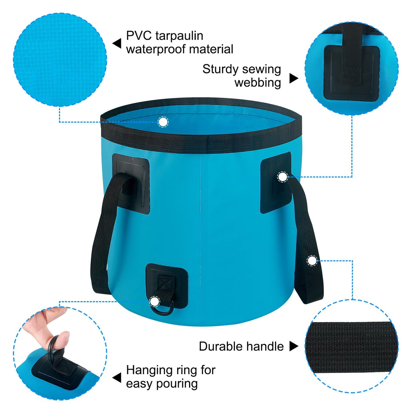 5 Gallon Collapsible Bucket with Handle, Car Wash Bucket Foldable Water Storage Container for Camping Fishing Beach Gardening, Portable Laundry Wash Basin for RV Cleaning Supplies Swamp Emergency Prep