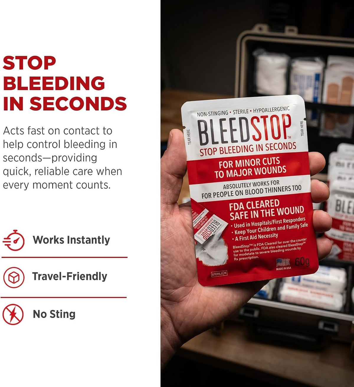 BleedStop First-Aid Powder, 4 × 15 g Pouches