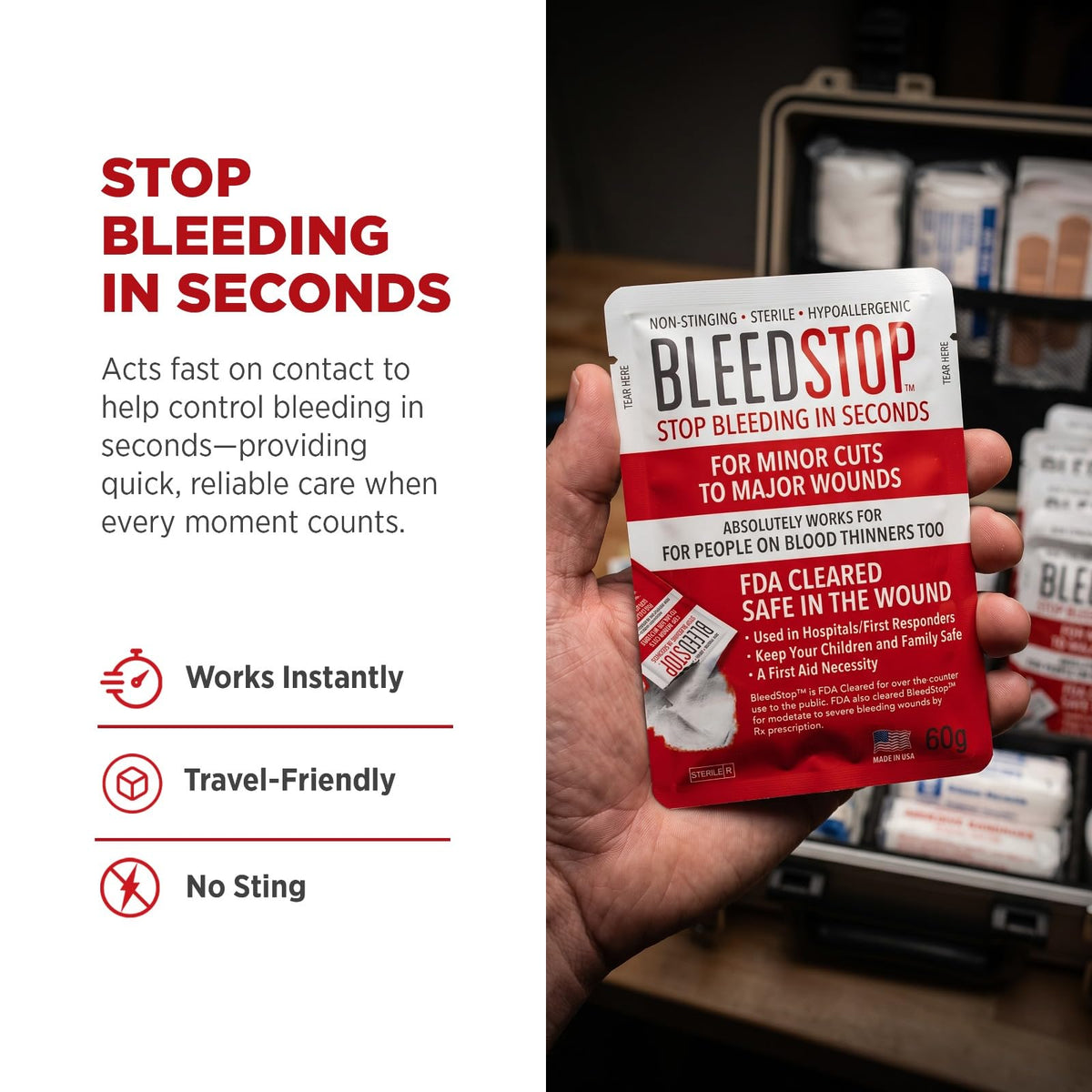 BleedStop First-Aid Powder, 4 × 15 g Pouches