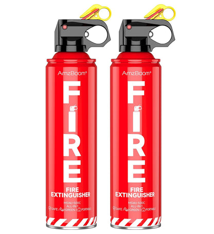 AmzBoom 2-Pack Fire Extinguisher for Home, Kitchen, Car, and Grill with Mounting Bracket– Extinguishing Spray, Compact A, B, C, K – Eco-Friendly, Prevents Reignition.