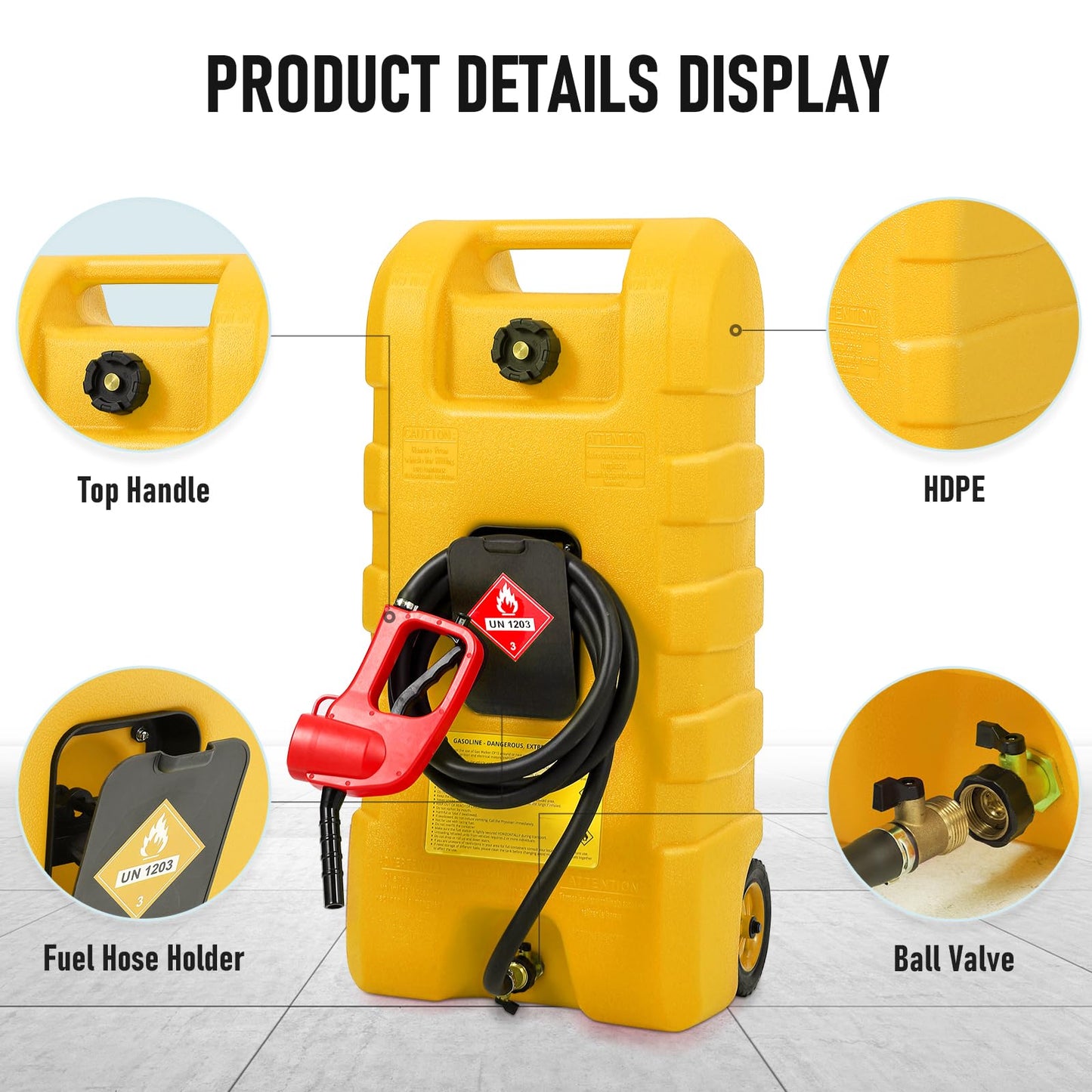 15 Gallon Gas Can, Fuel Tank Container with LE Fluid Transfer Manual Siphon Pump & 10FT Hose, Portable Diesel Gas Storage Caddy with Wheels for Car, ATV, Weeder, Boat, etc., Red