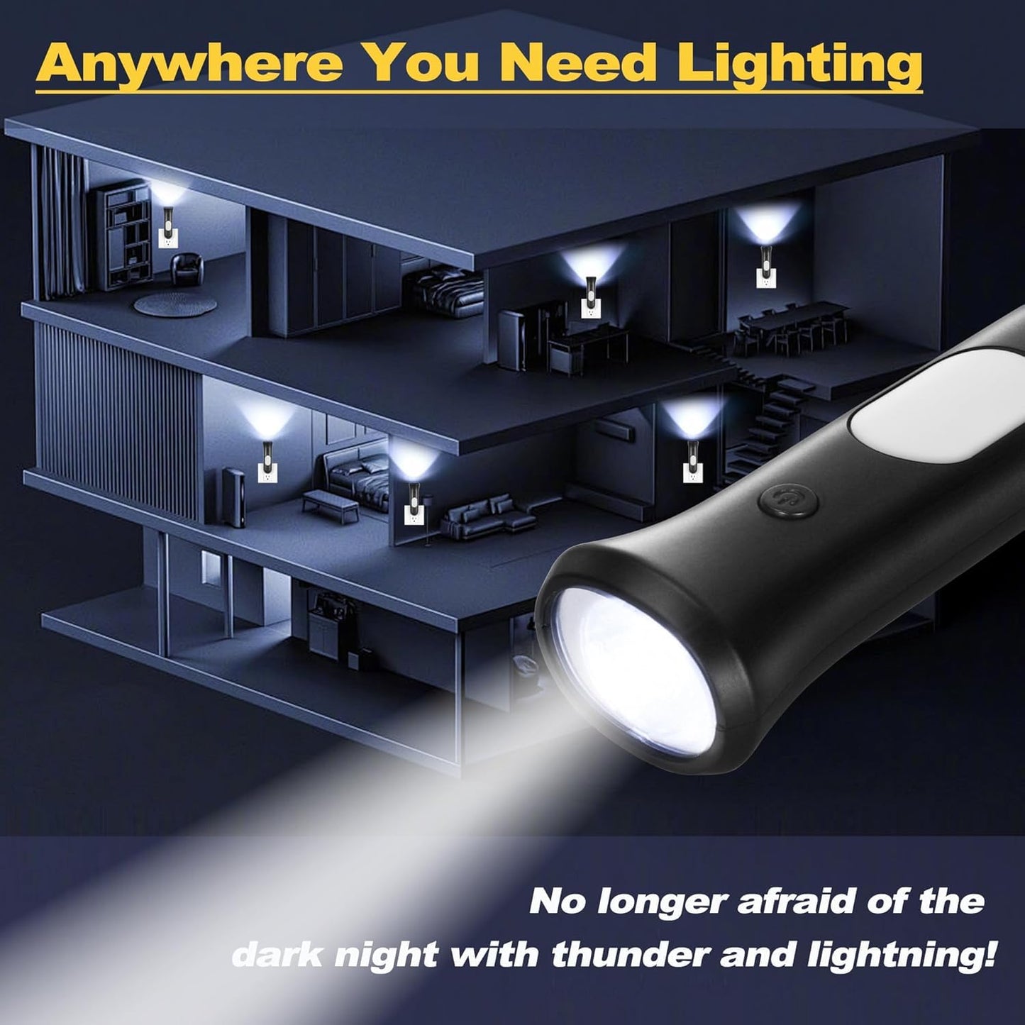 ROSSEX 4 in 1 Emergency Lights for Home Power Failure, 3 Pcs Rechargeable LED Flashlight Plug in Wall, Automatic Turn-On Power Outage Night Light Flashlight for Hurricane Preparedness Items