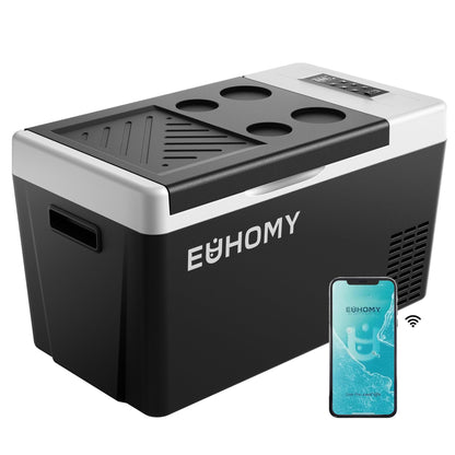 EUHOMY 12 Volt Refrigerator, 19QT(18L) Compressor Electric Cooler APP Control, Car Fridge -4℉~68℉, Portable Refrigerator 12/24V DC 100-240V AC, Portable Freezer for Camping, Travel, Boat